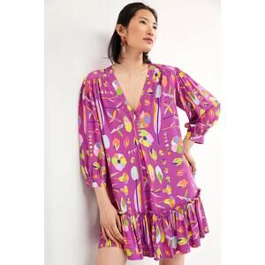 Anthropologie X Luke John Floral Tunic Dress XL Summer Artsy Resort Boho Chic